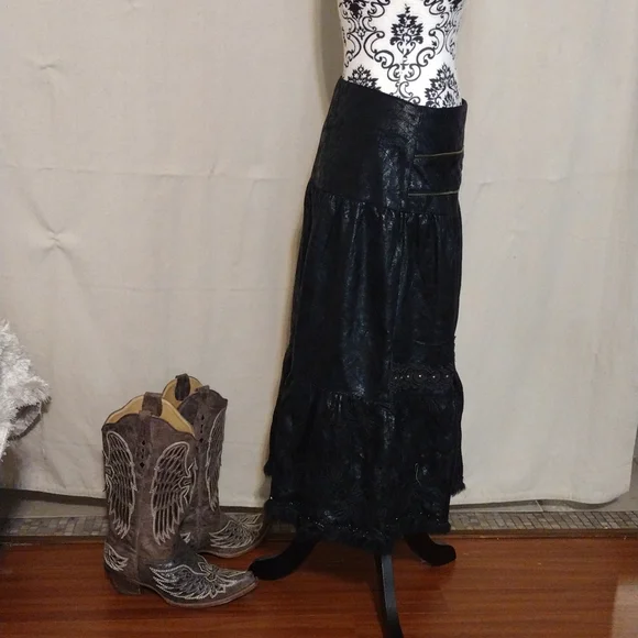 Black BC Black Cat Fashion Skirt Gypsy Mori Country Western NWT 28' Naturecore - Picture 4 of 12